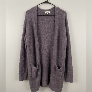 Gray Textured Open Cardigan